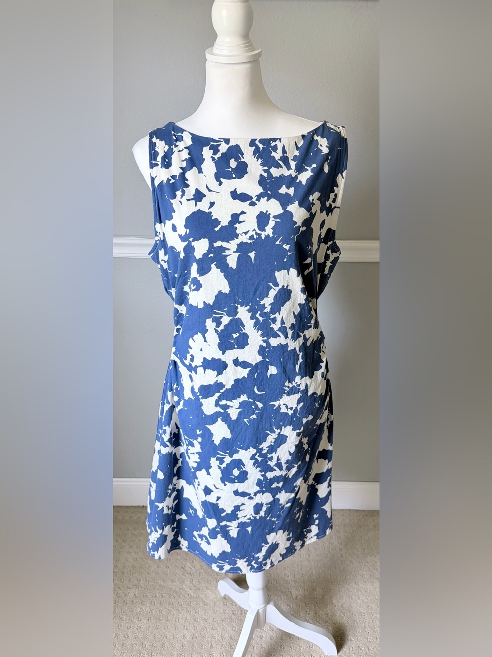 Abercrombie & Fitch Blue & Cream Floral Print Sleeveless Dress with Side Cutouts
